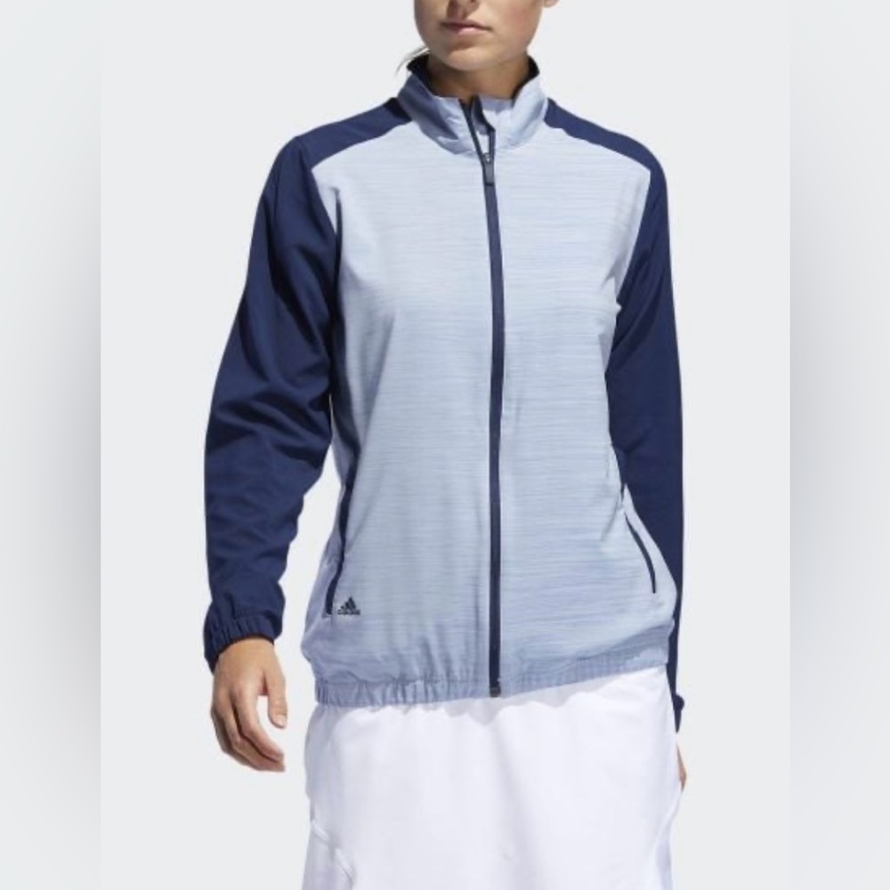 Adidas Windbreaker Jacket Women Medium Blue Full Zip Essentials Activewear Light